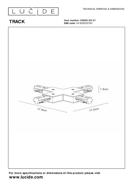 Lucide TRACK X-Verbinder - 1-Phasen Stromschiene / Schienensystem - Weiß (Verlängerung) - TECHNISCH